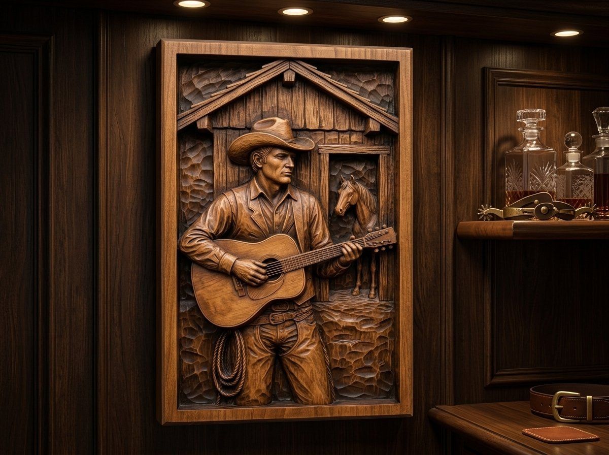 Cowboy Guitar Barn Scene CNC Relief STL bas-relief STL — view 14