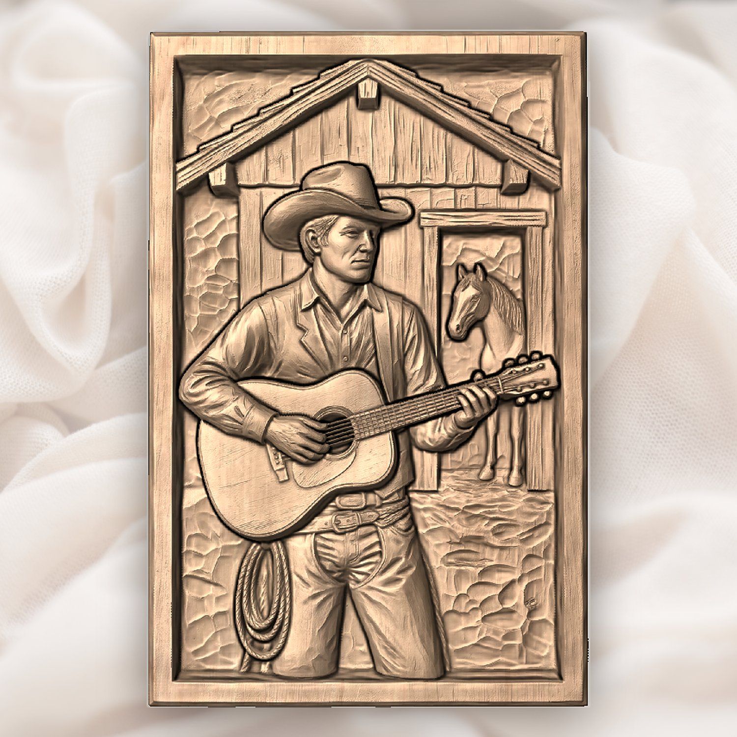 Cowboy Guitar Barn Scene CNC Relief STL bas-relief STL — view 4