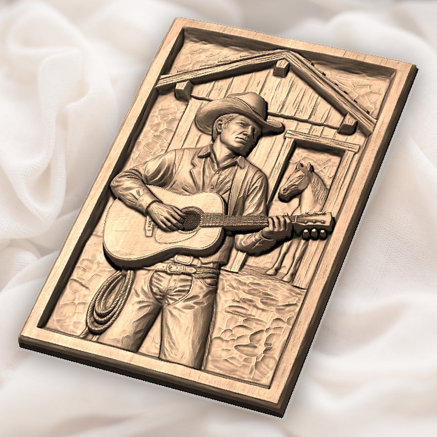 Cowboy Guitar Barn Scene CNC Relief STL bas-relief STL — view 5
