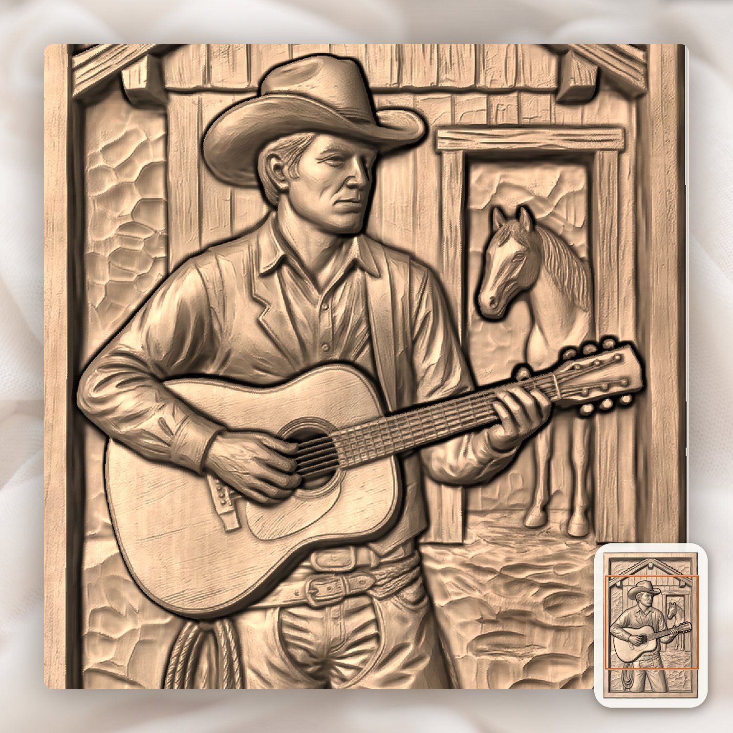Cowboy Guitar Barn Scene CNC Relief STL bas-relief STL — view 6