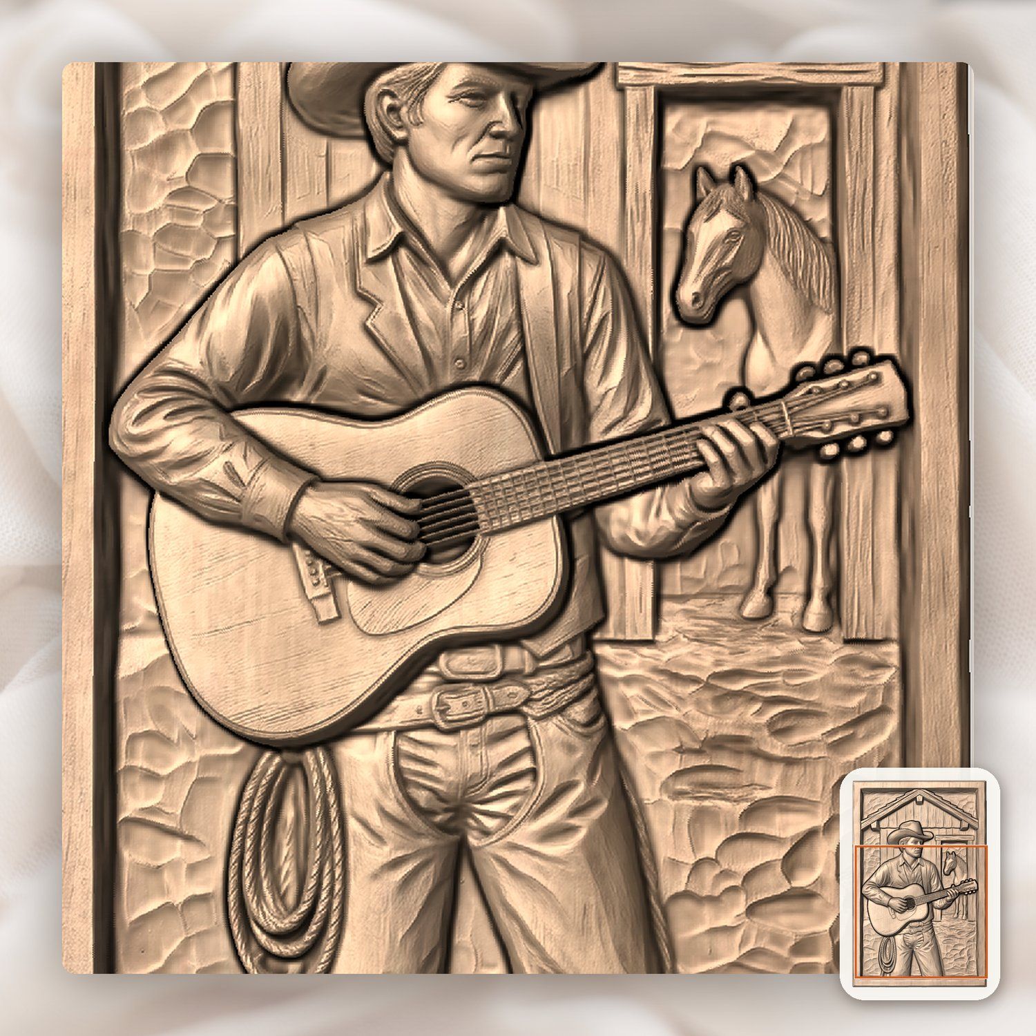Cowboy Guitar Barn Scene CNC Relief STL bas-relief STL — view 7