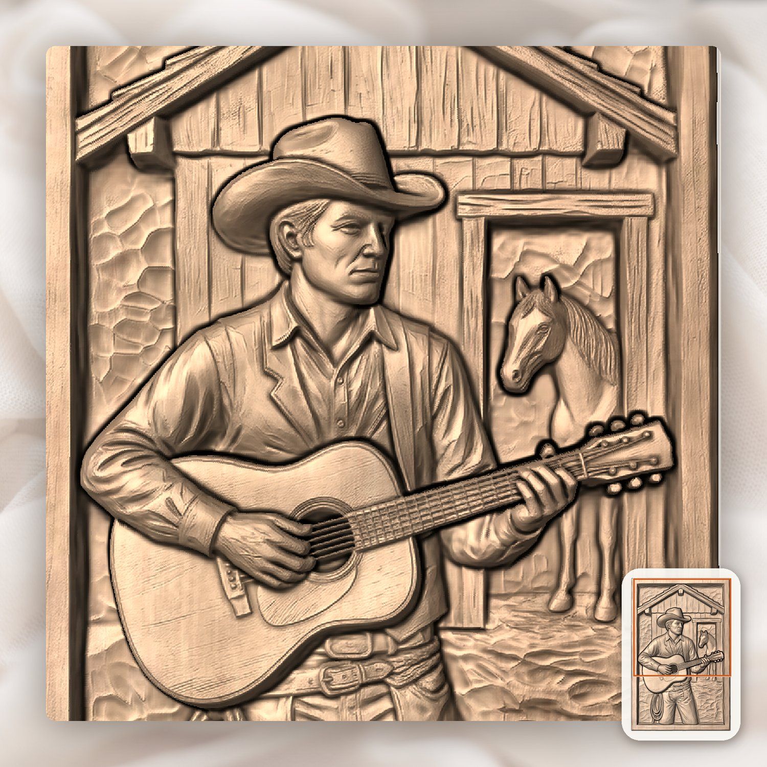 Cowboy Guitar Barn Scene CNC Relief STL bas-relief STL — view 8