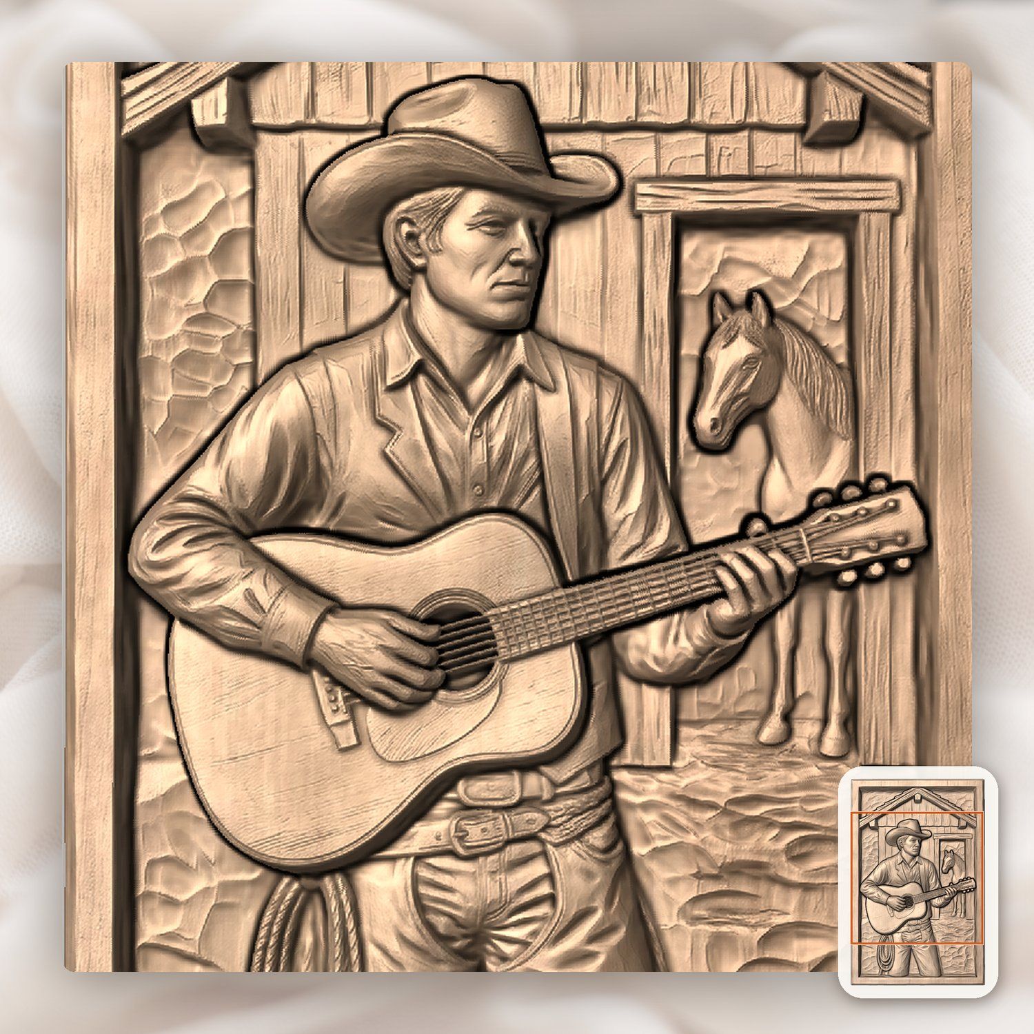 Cowboy Guitar Barn Scene CNC Relief STL bas-relief STL — view 9