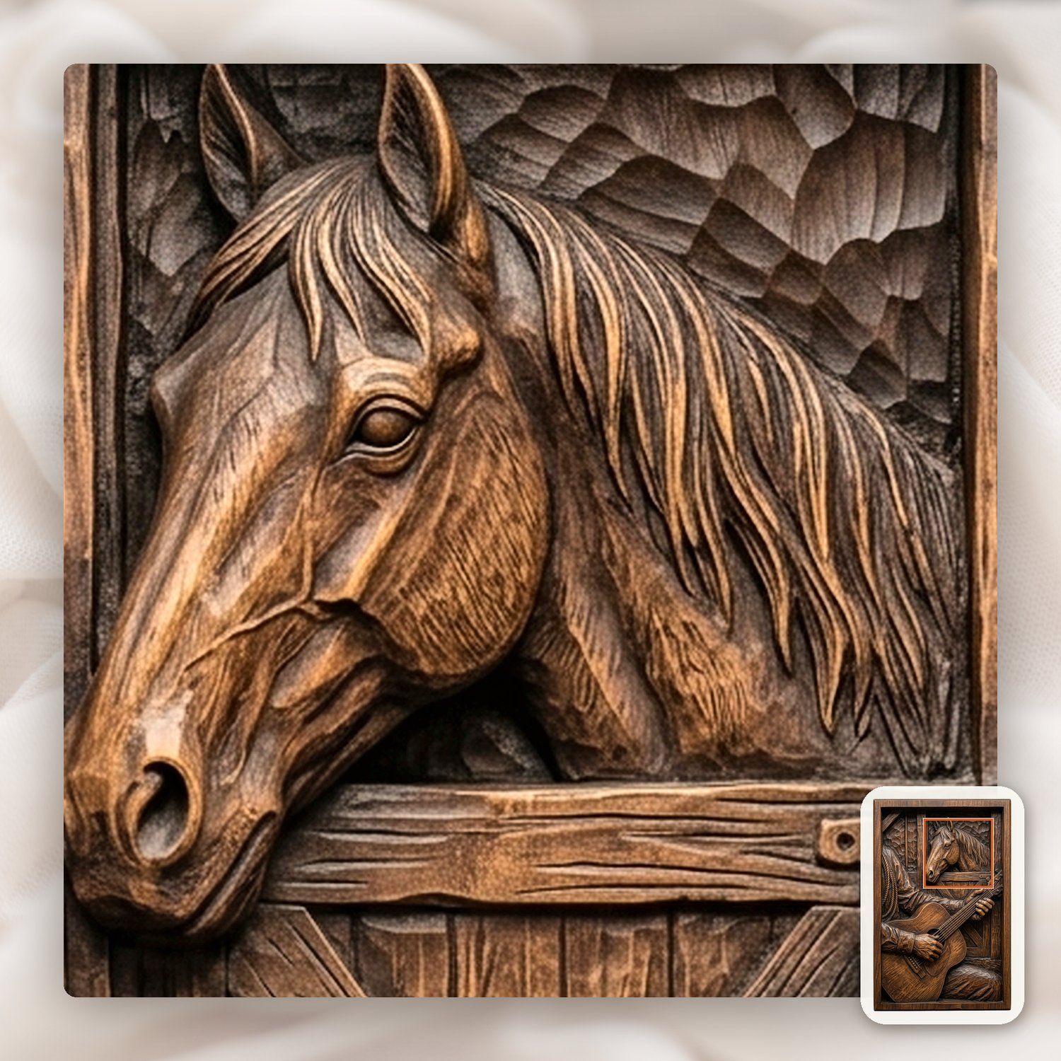 Cowboy Guitar Horse Barn Scene CNC Relief STL bas-relief STL — view 11