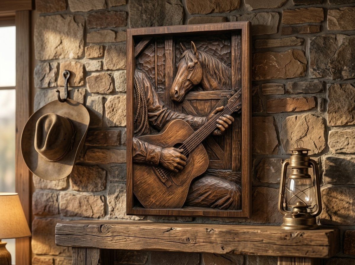 Cowboy Guitar Horse Barn Scene CNC Relief STL bas-relief STL — view 12