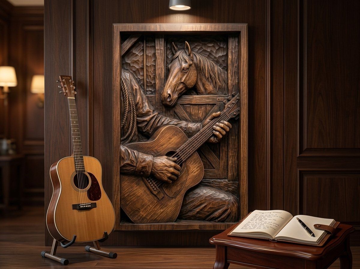 Cowboy Guitar Horse Barn Scene CNC Relief STL bas-relief STL — view 13