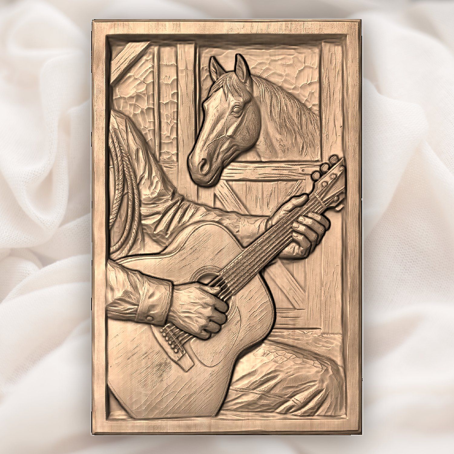 Cowboy Guitar Horse Barn Scene CNC Relief STL bas-relief STL — view 4