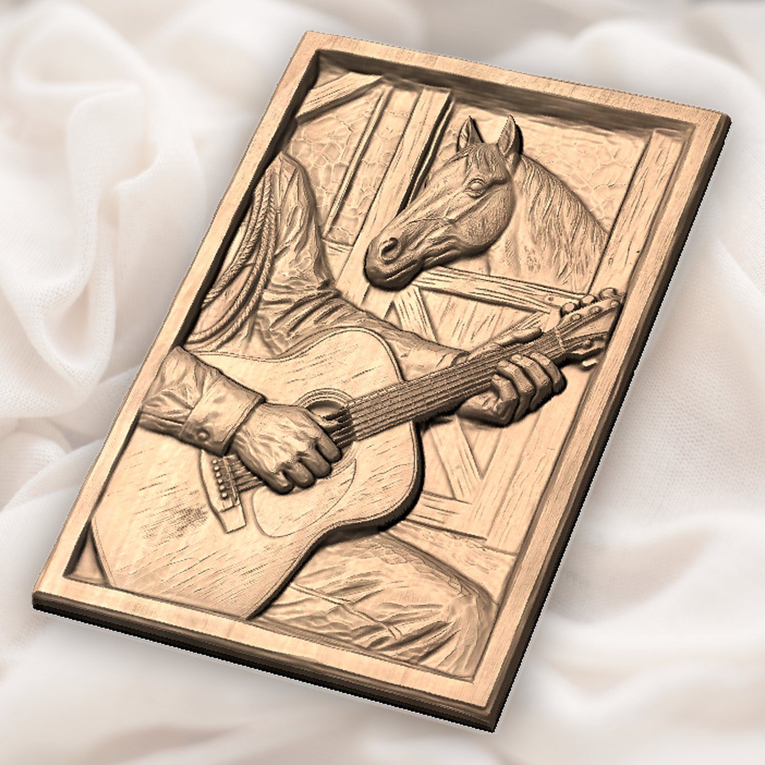 Cowboy Guitar Horse Barn Scene CNC Relief STL bas-relief STL — view 5