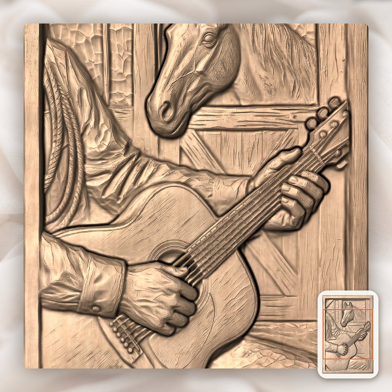 Cowboy Guitar Horse Barn Scene CNC Relief STL bas-relief STL — view 6