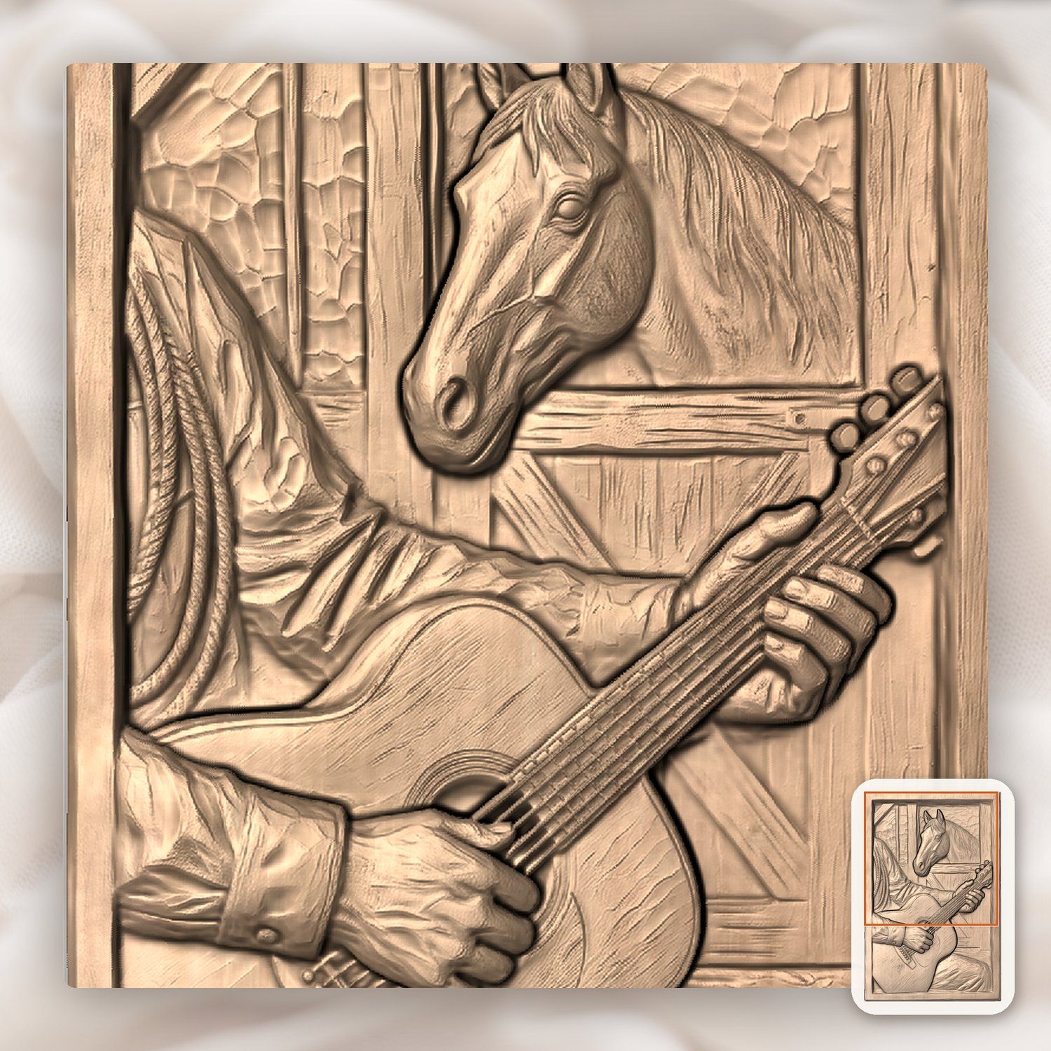 Cowboy Guitar Horse Barn Scene CNC Relief STL bas-relief STL — view 7