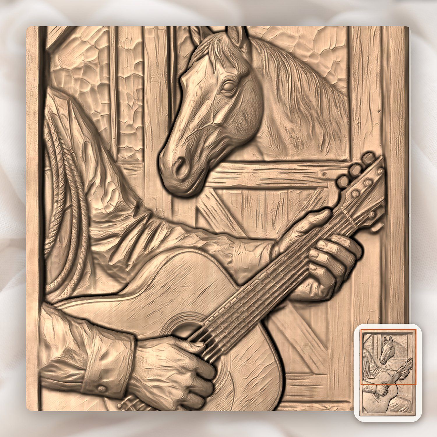 Cowboy Guitar Horse Barn Scene CNC Relief STL bas-relief STL — view 8