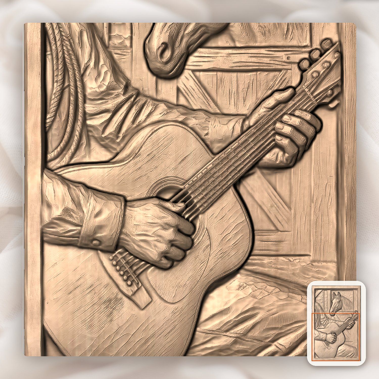 Cowboy Guitar Horse Barn Scene CNC Relief STL bas-relief STL — view 9