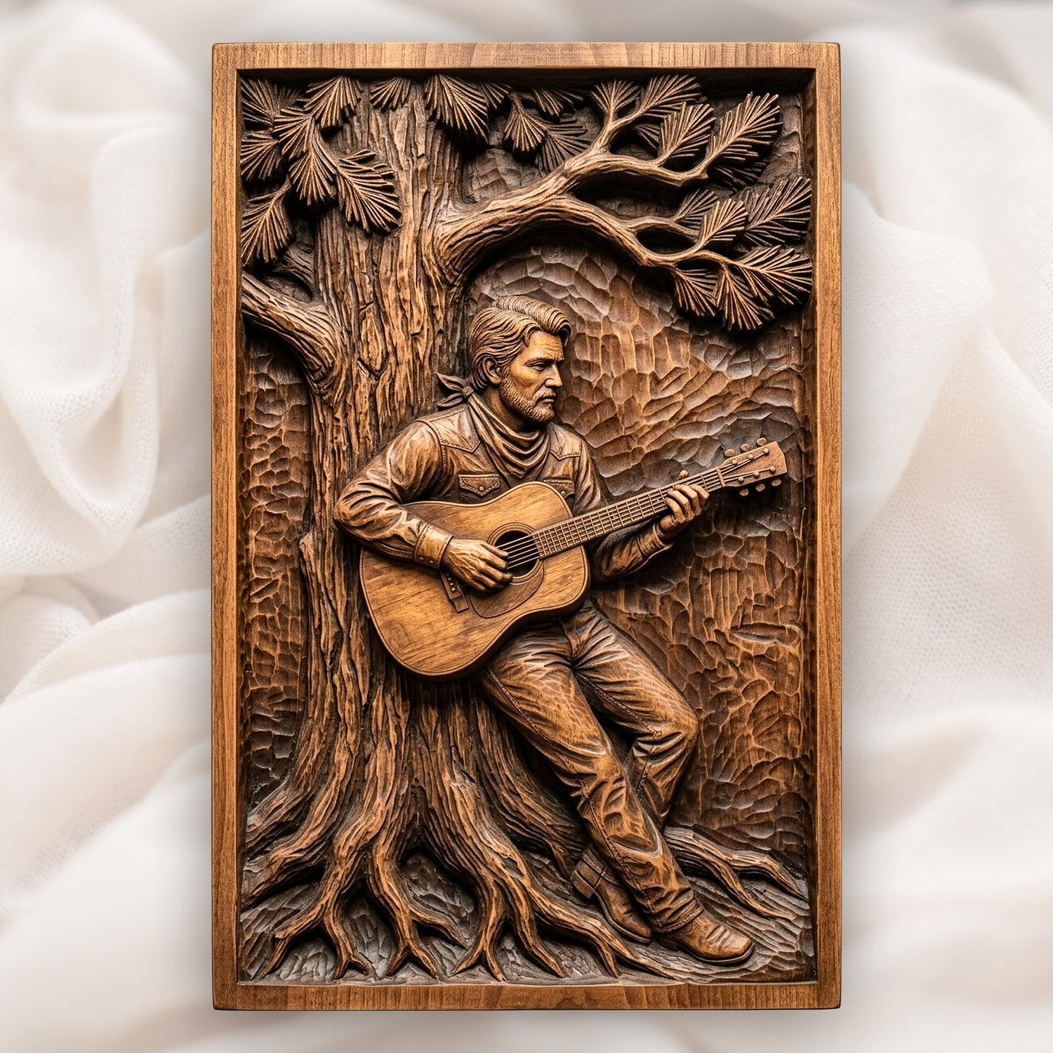 Cowboy Guitar Pine Tree CNC Relief STL bas-relief STL design