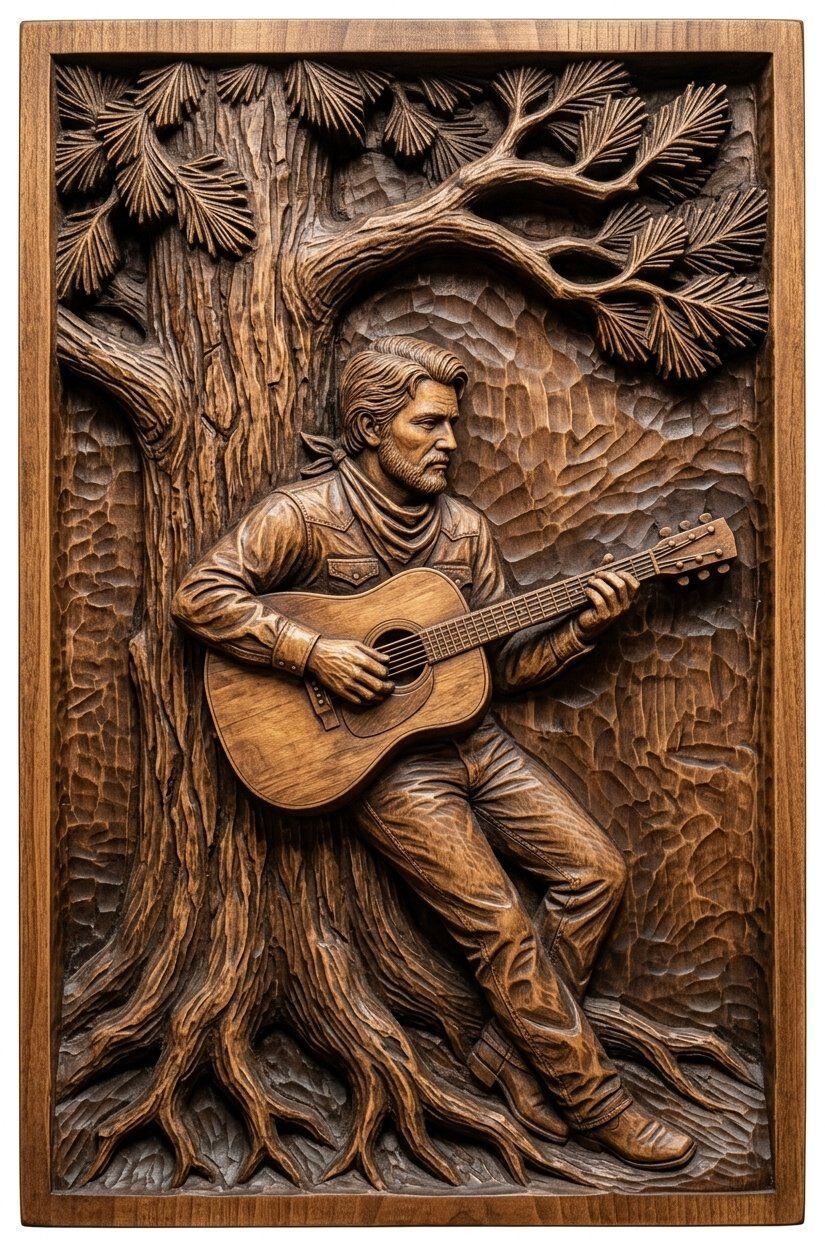 Cowboy Guitar Pine Tree CNC Relief STL bas-relief STL — view 12