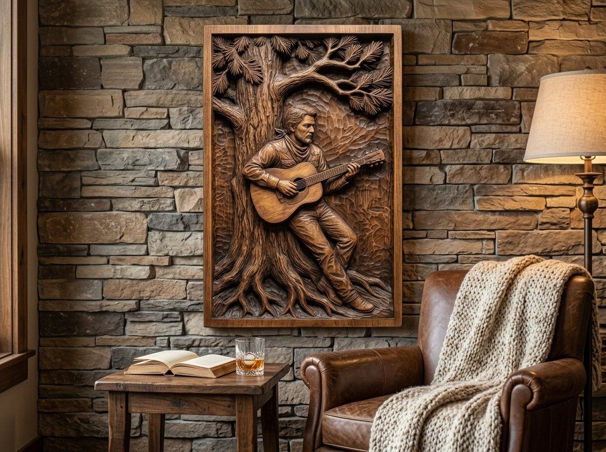 Cowboy Guitar Pine Tree CNC Relief STL bas-relief STL — view 13