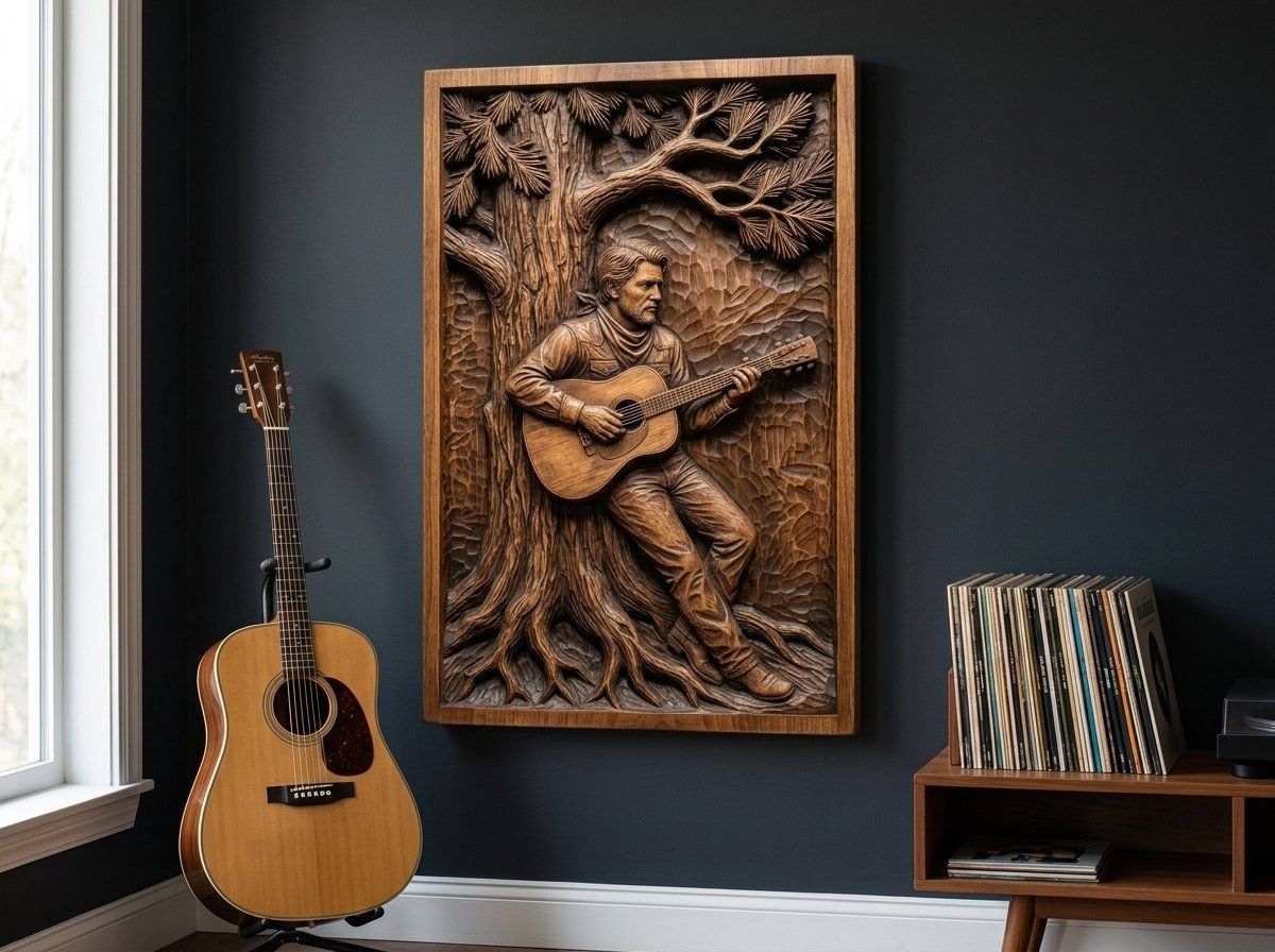 Cowboy Guitar Pine Tree CNC Relief STL bas-relief STL — view 14