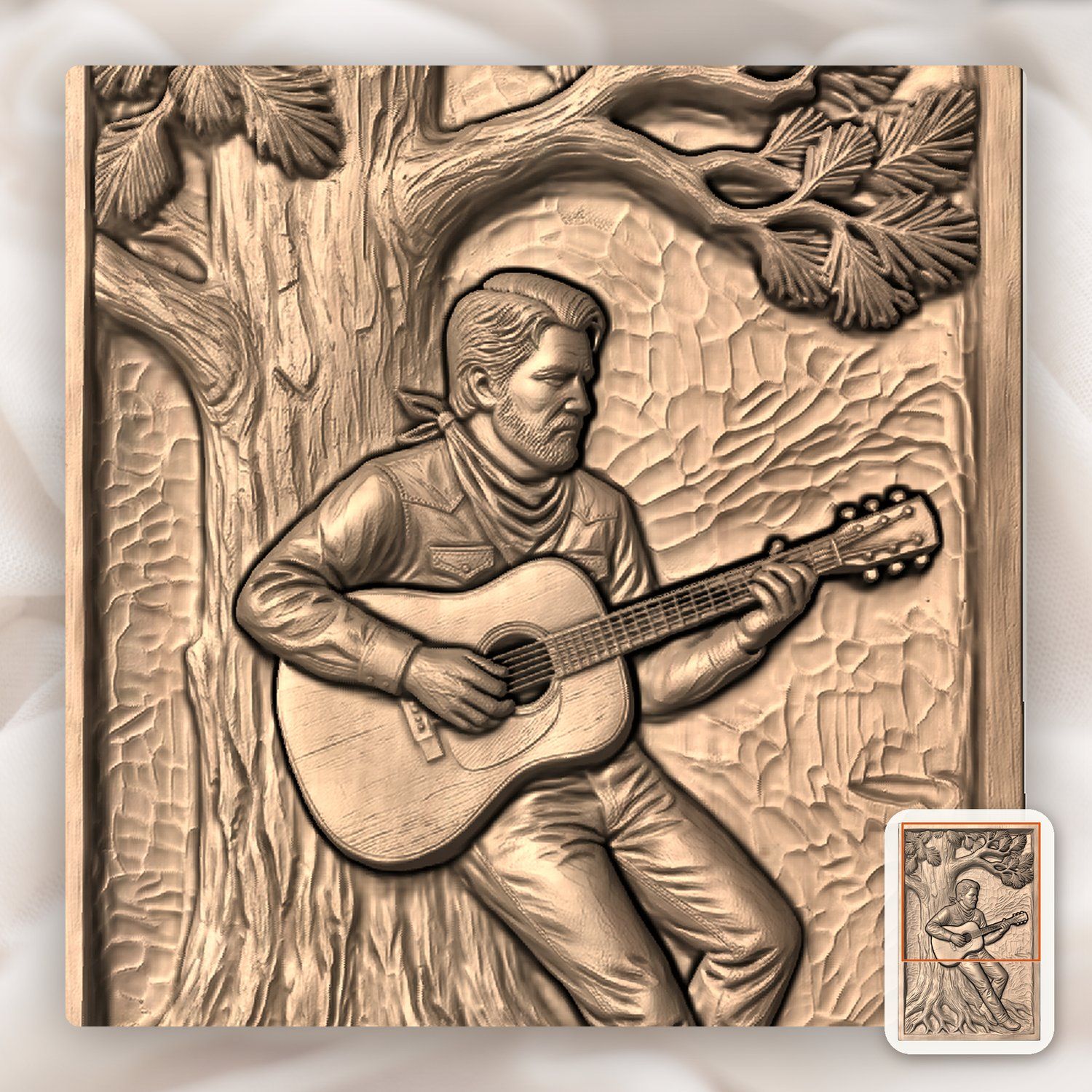Cowboy Guitar Pine Tree CNC Relief STL bas-relief STL — view 7