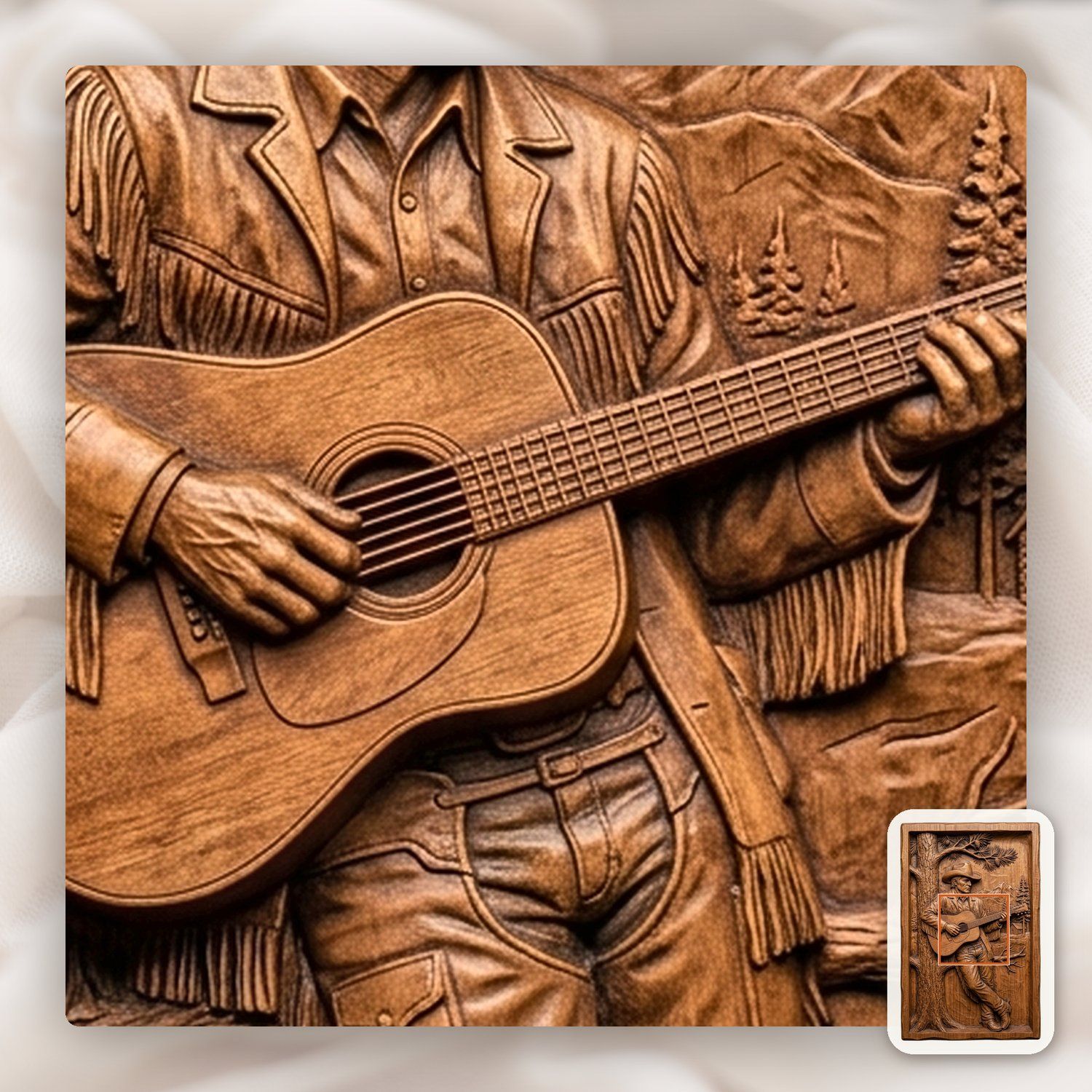 Cowboy Guitarist Pine Tree Scene CNC Relief STL bas-relief STL — view 10