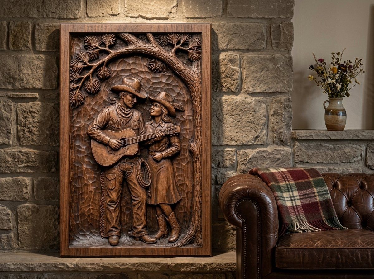 Cowboy Guitarist Romantic Western Couple CNC Relief STL bas-relief STL — view 13