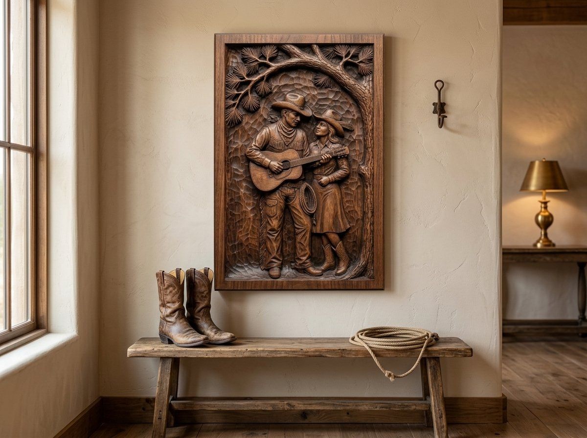 Cowboy Guitarist Romantic Western Couple CNC Relief STL bas-relief STL — view 14