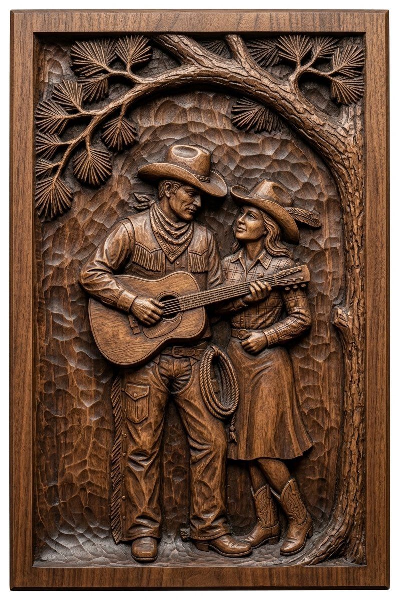 Cowboy Guitarist Romantic Western Couple CNC Relief STL bas-relief STL — view 4