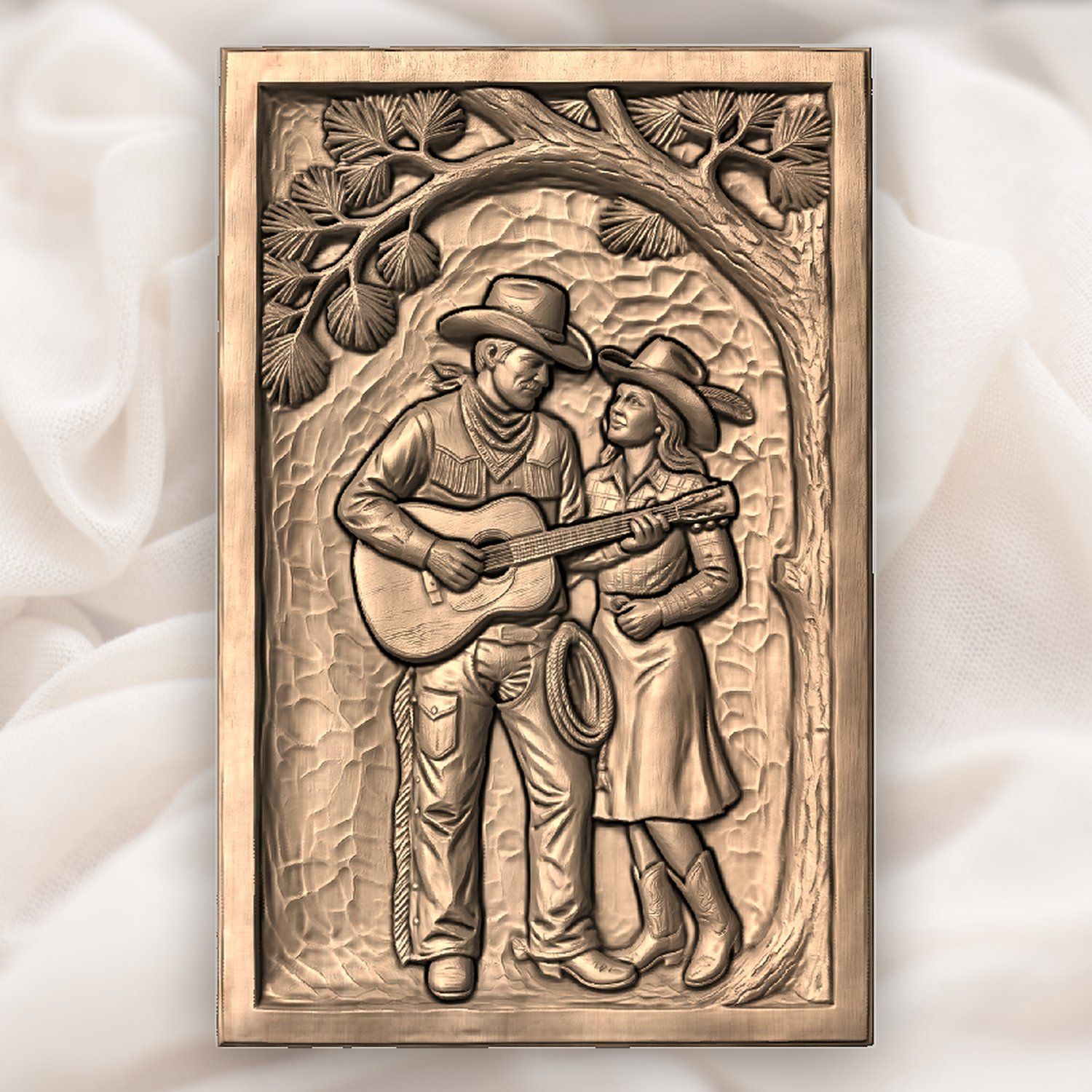 Cowboy Guitarist Romantic Western Couple CNC Relief STL bas-relief STL — view 5