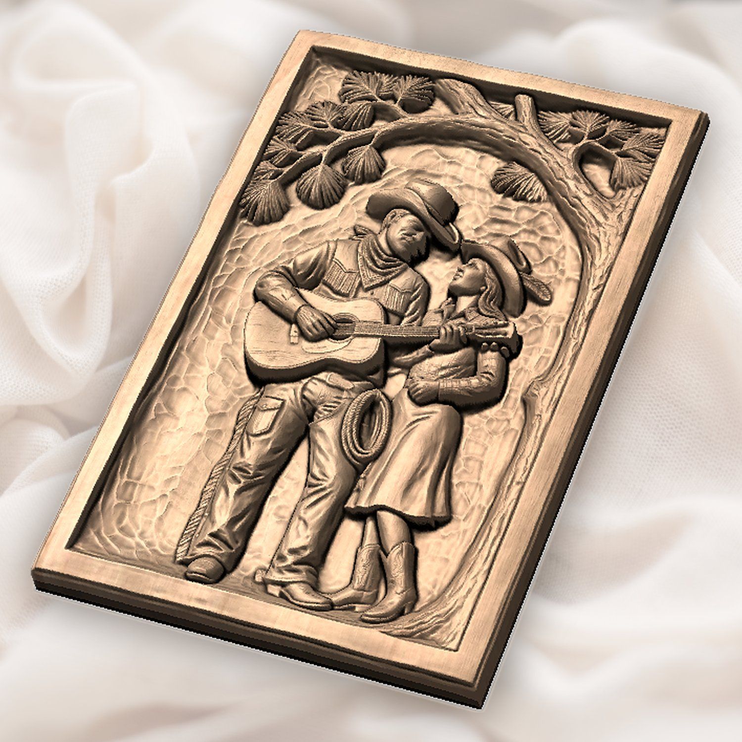 Cowboy Guitarist Romantic Western Couple CNC Relief STL bas-relief STL — view 6