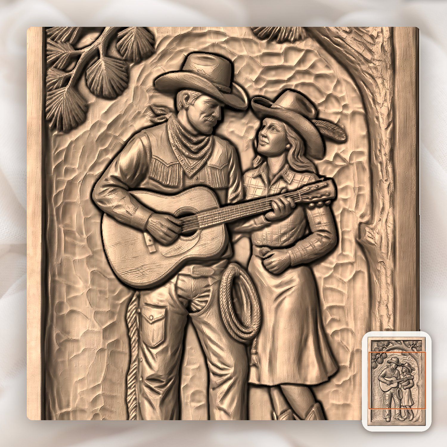 Cowboy Guitarist Romantic Western Couple CNC Relief STL bas-relief STL — view 7