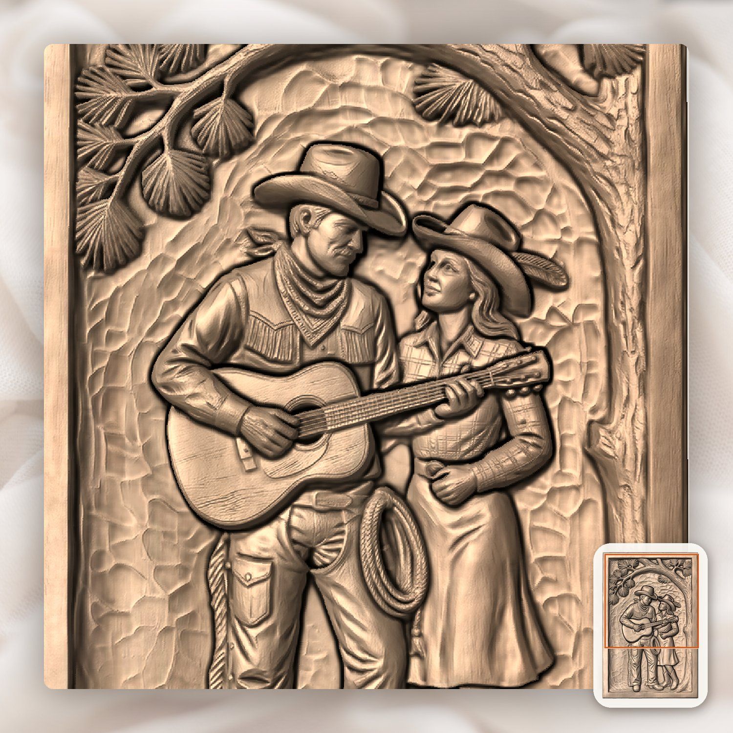 Cowboy Guitarist Romantic Western Couple CNC Relief STL bas-relief STL — view 8