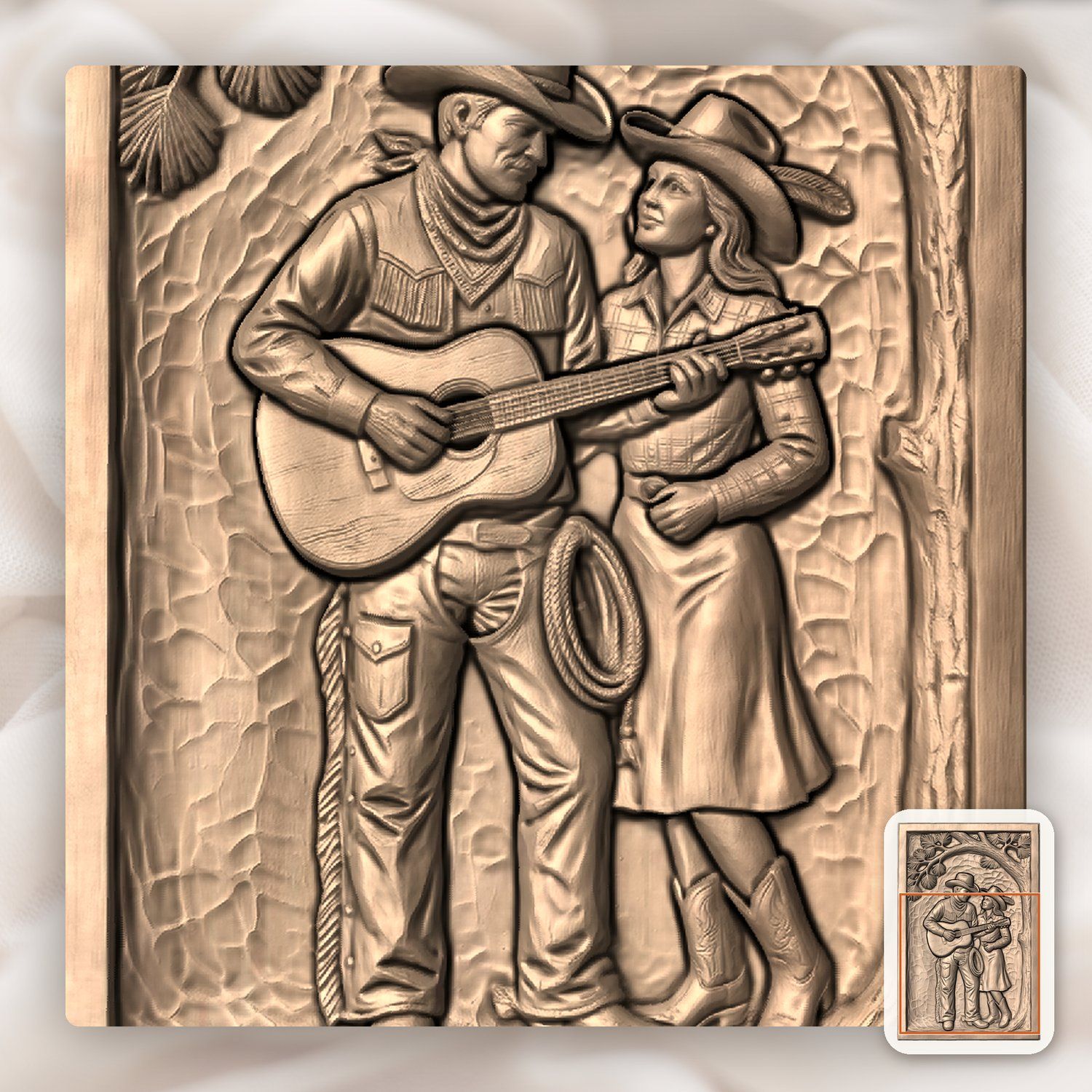 Cowboy Guitarist Romantic Western Couple CNC Relief STL bas-relief STL — view 9
