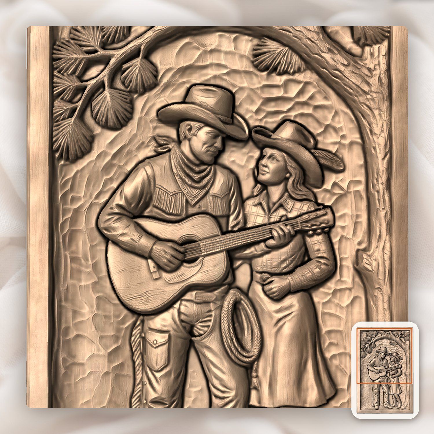 Cowboy Guitarist Romantic Western Couple CNC Relief STL bas-relief STL — view 10