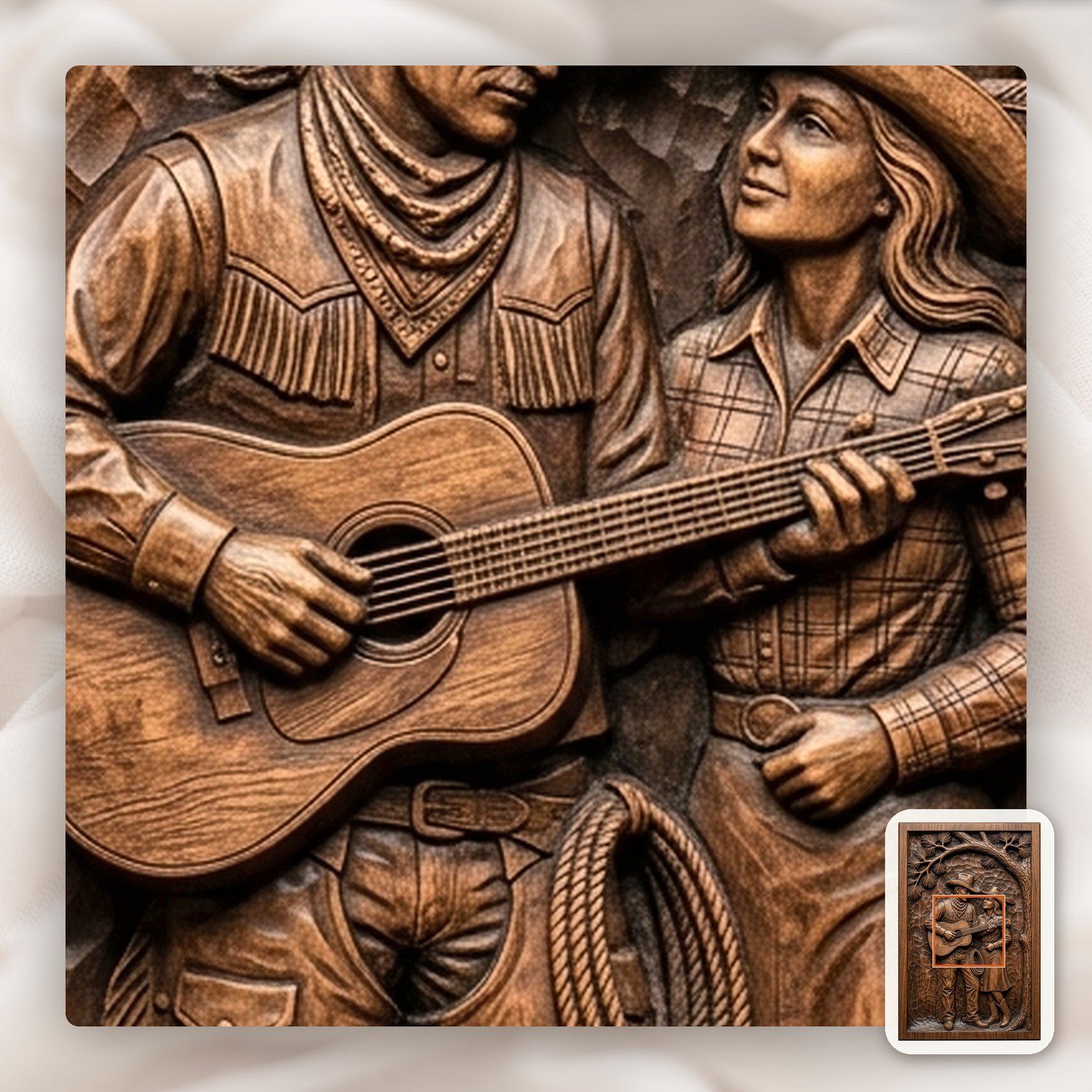 Cowboy Guitarist Romantic Western Couple CNC Relief STL bas-relief STL — view 11