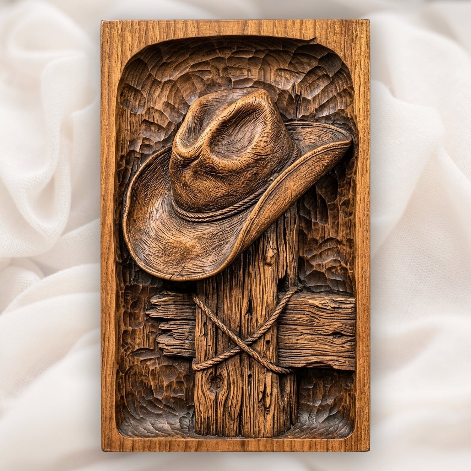 Cowboy Hat on Fence Post CNC Relief STL bas-relief STL design