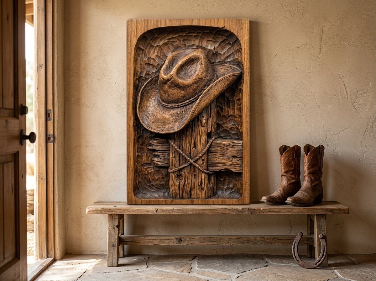 Cowboy Hat on Fence Post CNC Relief STL bas-relief STL — view 13