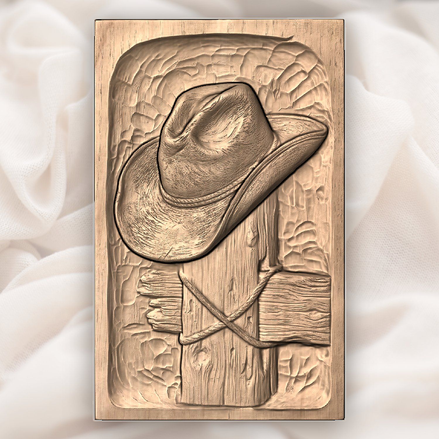 Cowboy Hat on Fence Post CNC Relief STL bas-relief STL — view 3