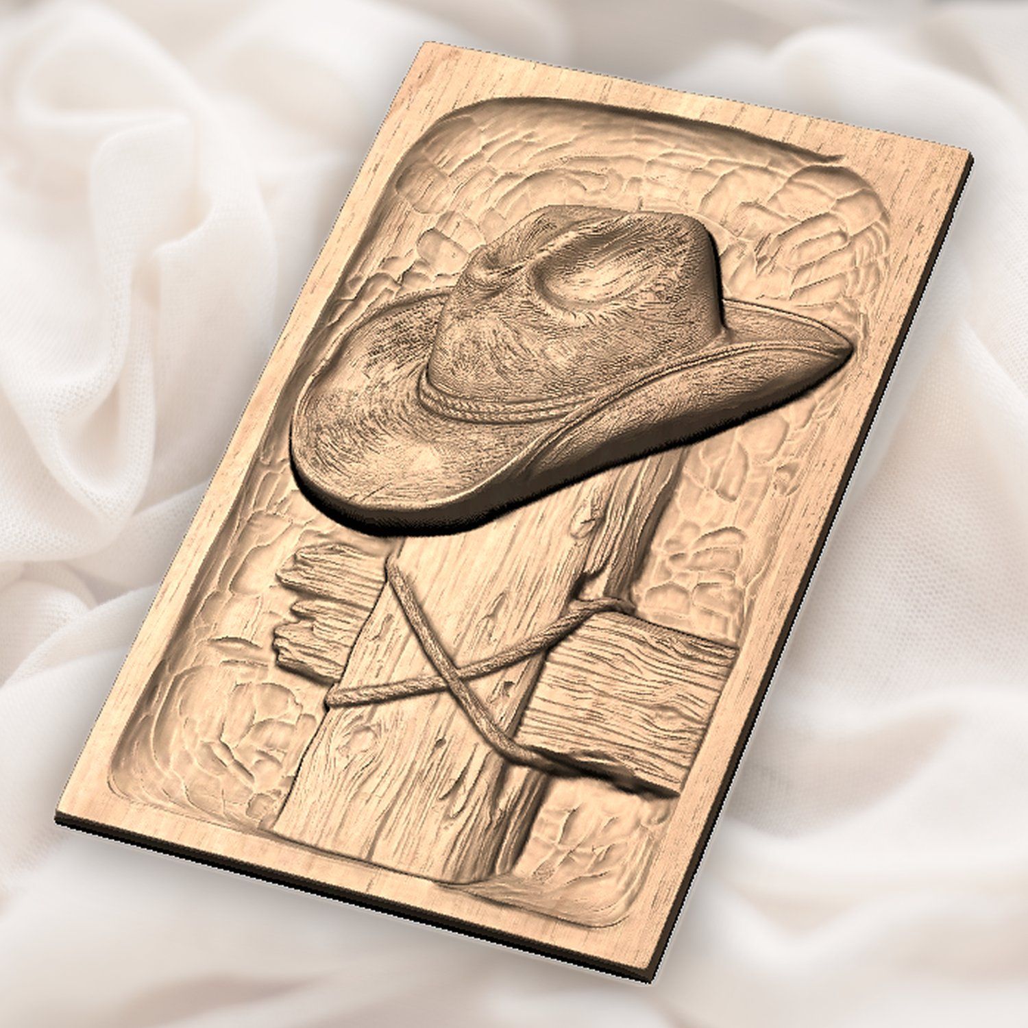 Cowboy Hat on Fence Post CNC Relief STL bas-relief STL — view 4
