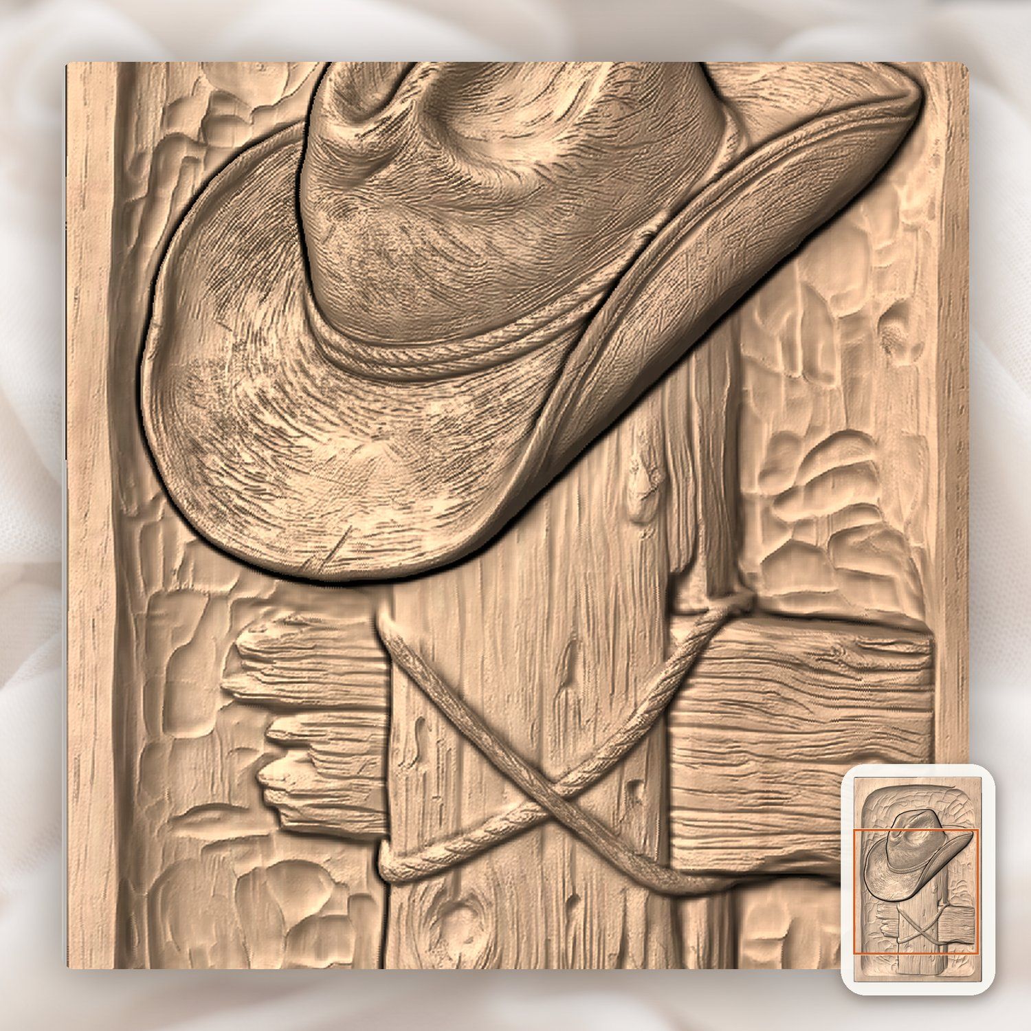 Cowboy Hat on Fence Post CNC Relief STL bas-relief STL — view 5