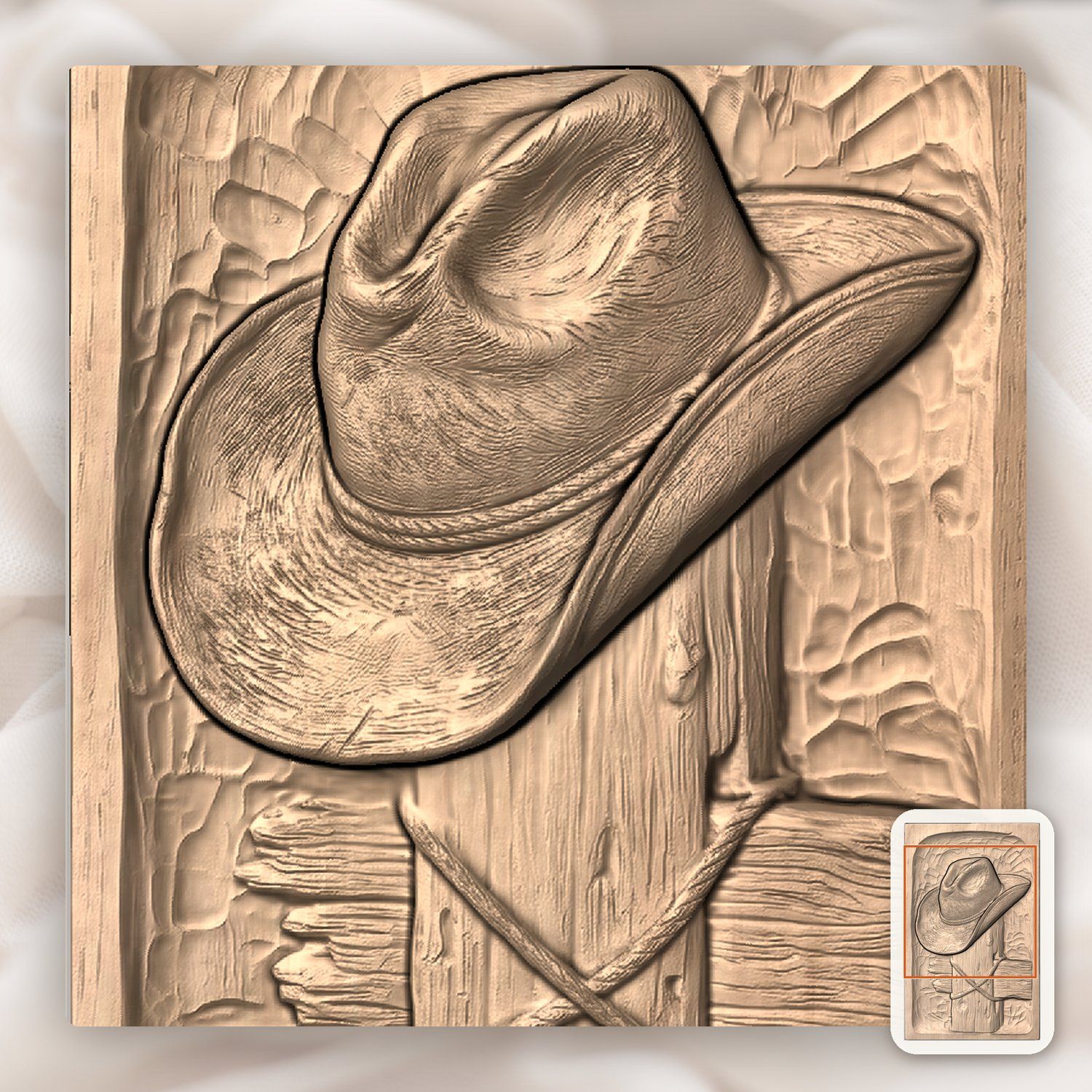 Cowboy Hat on Fence Post CNC Relief STL bas-relief STL — view 6
