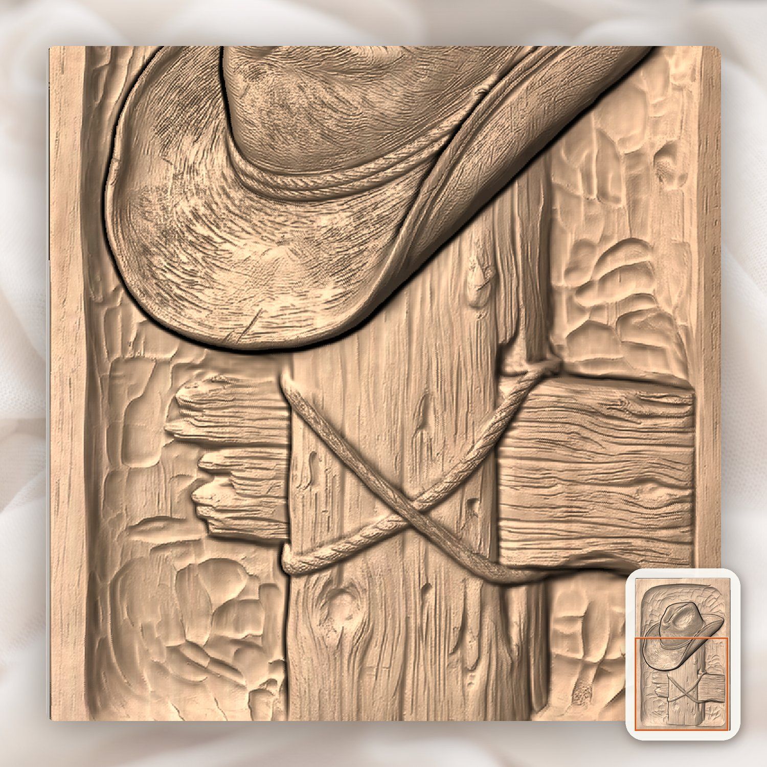 Cowboy Hat on Fence Post CNC Relief STL bas-relief STL — view 7
