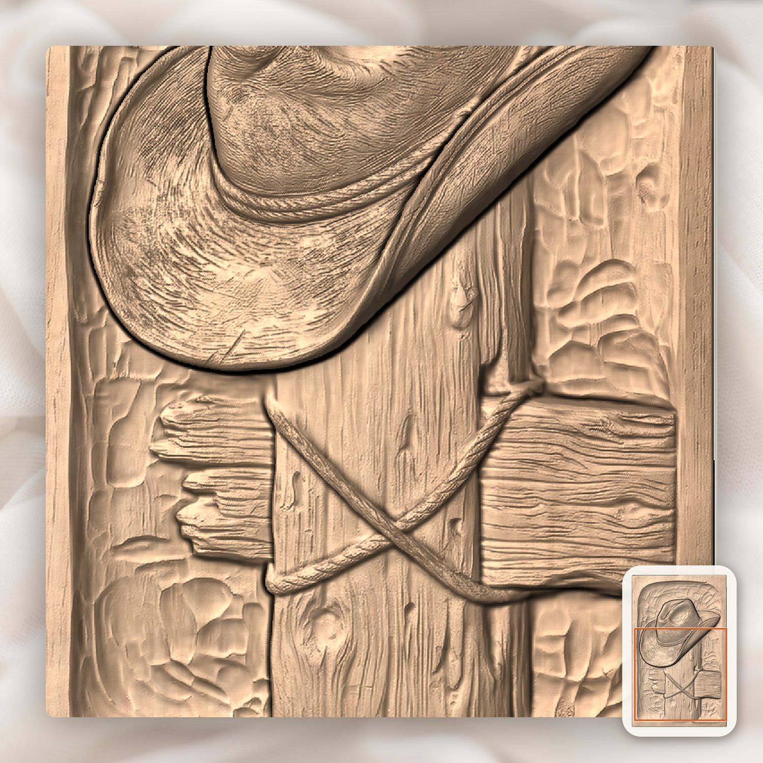 Cowboy Hat on Fence Post CNC Relief STL bas-relief STL — view 8