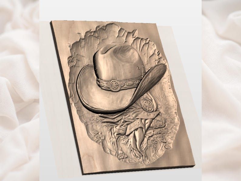 Cowboy Hat and Aces Bas-Relief STL for CNC and Laser bas-relief STL — view 2
