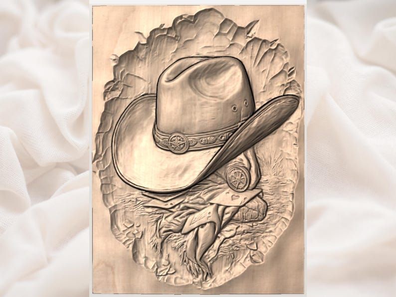 Cowboy Hat and Aces Bas-Relief STL for CNC and Laser bas-relief STL — view 3