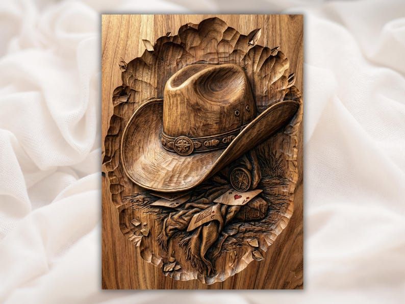 Cowboy Hat and Aces Bas-Relief STL for CNC and Laser bas-relief STL design