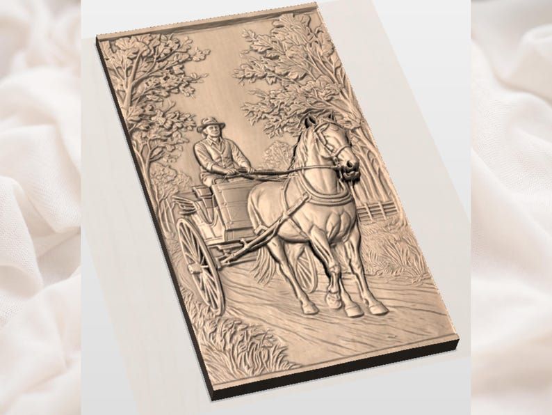 Horse and Wagon Country Road STL Relief Carving bas-relief STL — view 2