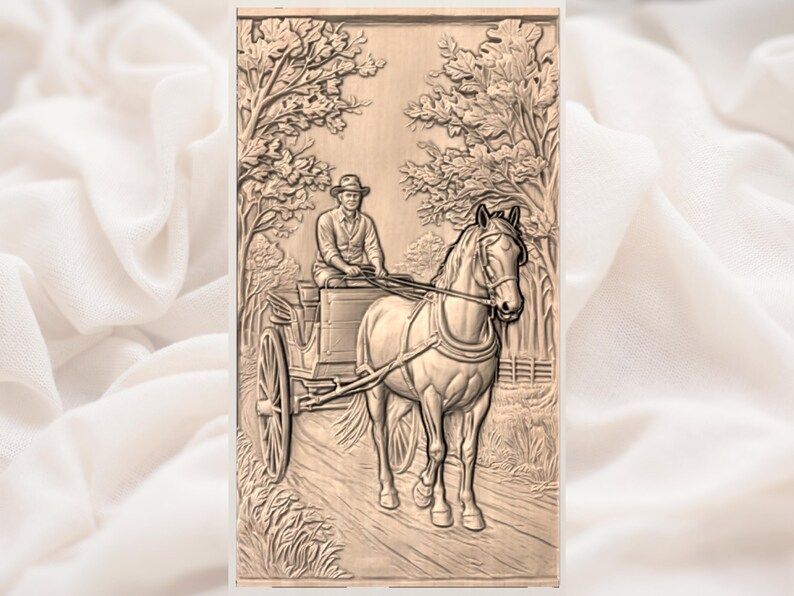 Horse and Wagon Country Road STL Relief Carving bas-relief STL — view 3