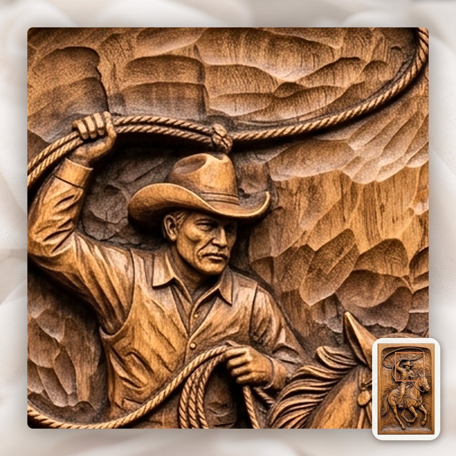 Cowboy Horse Lasso Scene CNC Relief STL bas-relief STL — view 11
