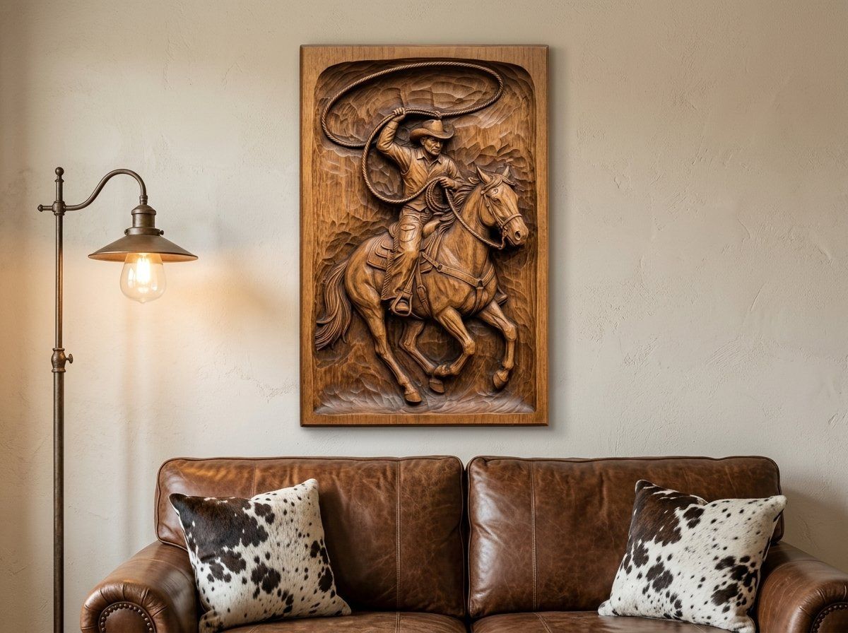 Cowboy Horse Lasso Scene CNC Relief STL bas-relief STL — view 12