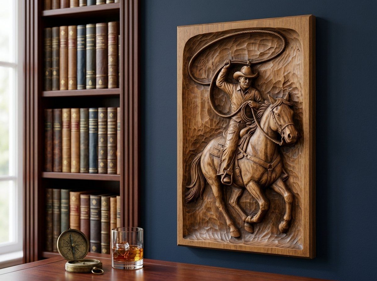 Cowboy Horse Lasso Scene CNC Relief STL bas-relief STL — view 13