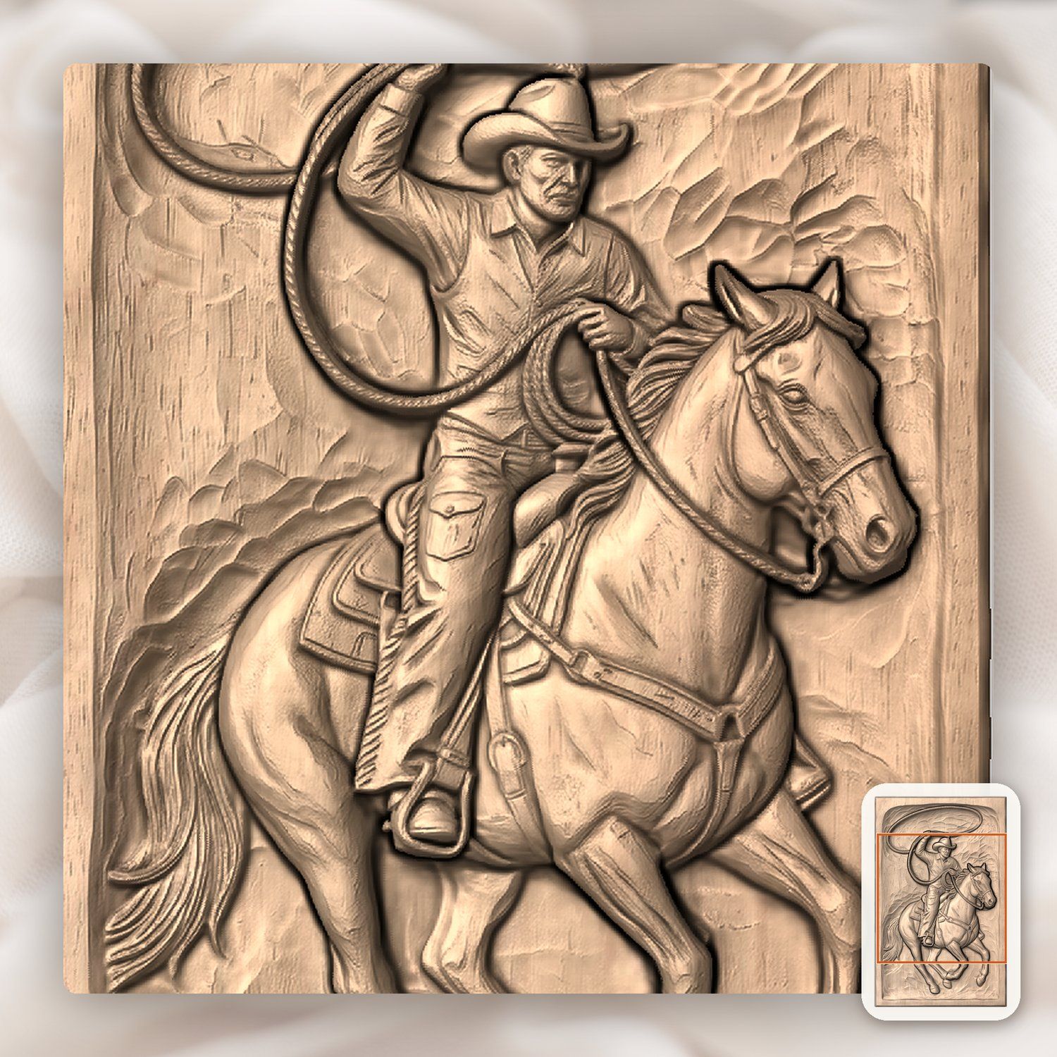 Cowboy Horse Lasso Scene CNC Relief STL bas-relief STL — view 6