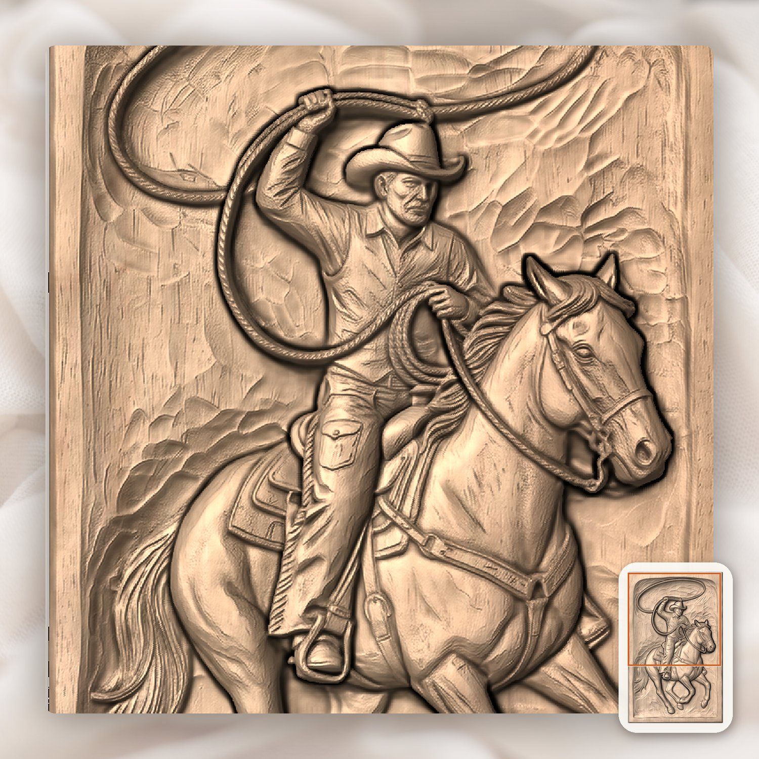 Cowboy Horse Lasso Scene CNC Relief STL bas-relief STL — view 7